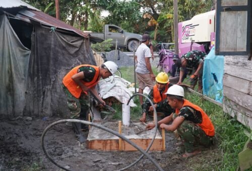 Satgas TMMD Reguler Ke-129 Lanjutkan Tahap Semenisasi Pembuatan Sumur Bor di Desa Bandar Raya
