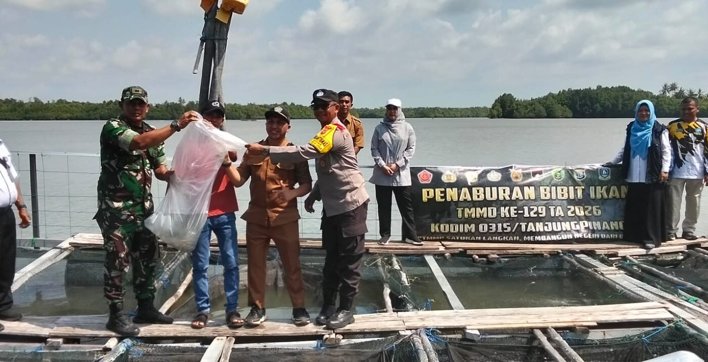 Satgas TMMD Ke-129 Dorong Ketahanan Pangan melalui Penaburan Bibit Ikan Kakap Putih sebanyak 3000 ekor di Desa Busung