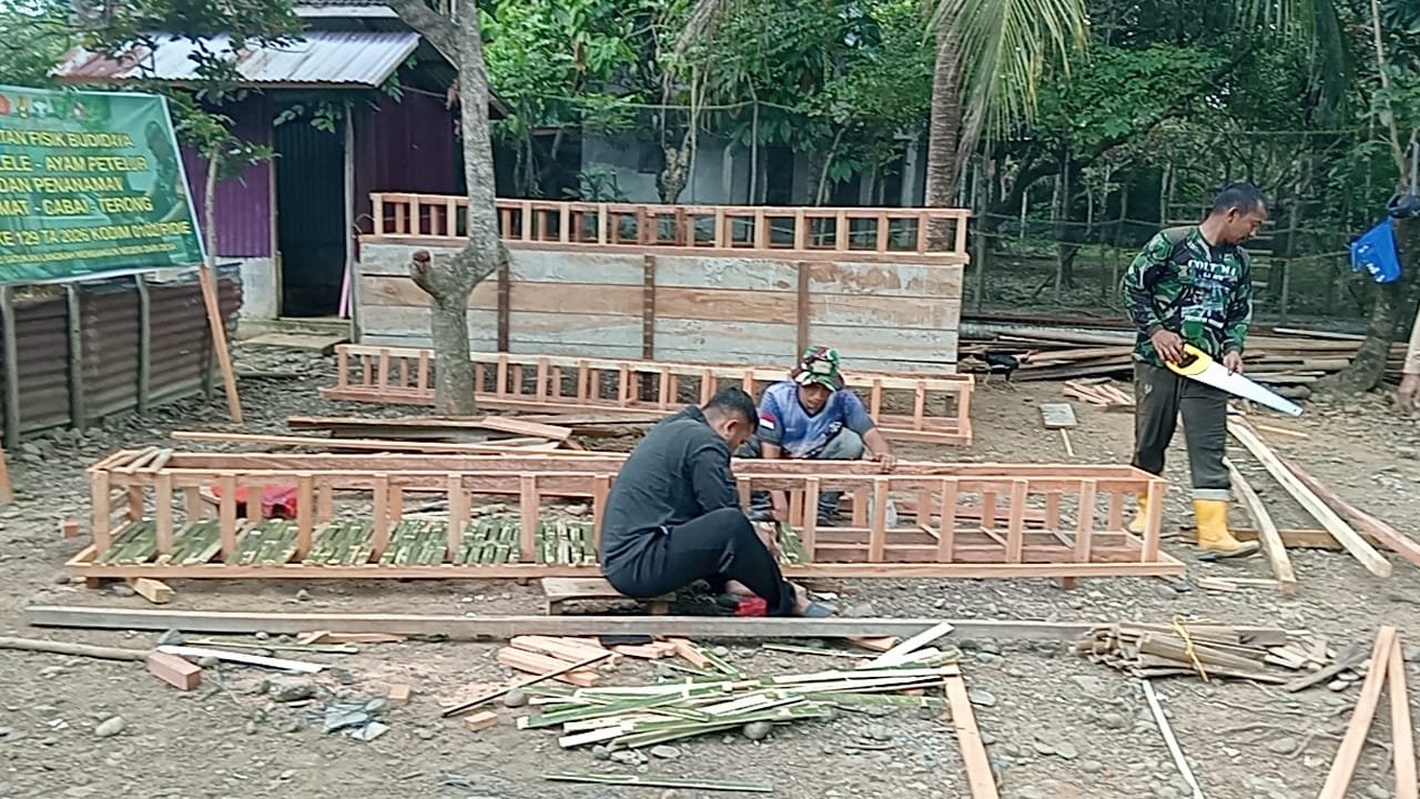 Pembangunan Kandang Ayam Petelur oleh TMMD Kodim 0102/Pidie Memberdayakan Warga