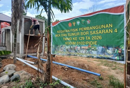 Pembangunan Fasilitas MCK TMMD Ke-129 Kodim 0102/Pidie Capai Setengah Jalan