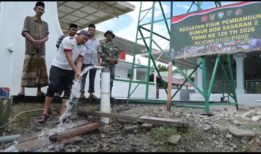 Warga Lhok Panah Dapatkan Akses Air Bersih Berkat Sumur Bor TMMD Ke-129