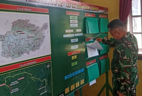 Menghadapi Tim Wasev, Kasiter Korem 121/Abw Lakukan Inspeksi Posko TMMD Ke-129 Kodim 1206/Putussibau