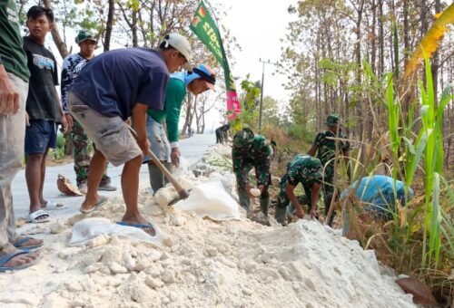 Kemanunggalan Satgas TMMD 129 dan Warga Desa Tlemang Terwujud Lewat Kerja Sama Menguruk Jalan
