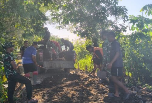 Kerja Sama TNI dan Masyarakat Penuhi Proyek Jalan di Desa Bandar Raya