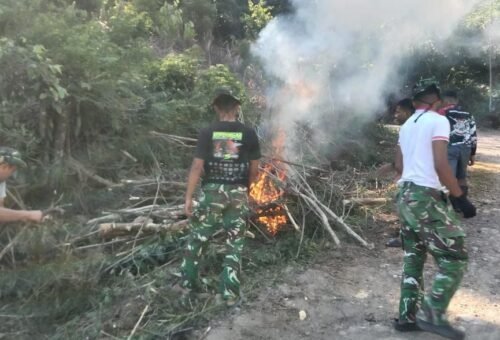 Pembersihan Area Pembangunan Jalan Desa Patuku oleh Satgas TMMD ke-129