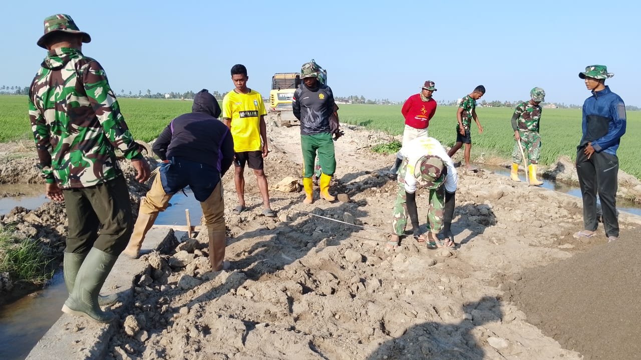 Semangat Gotong Royong di Tengah Sawah Hijau Satgas TMMD Ke-129 Kodim 1404/Pinrang