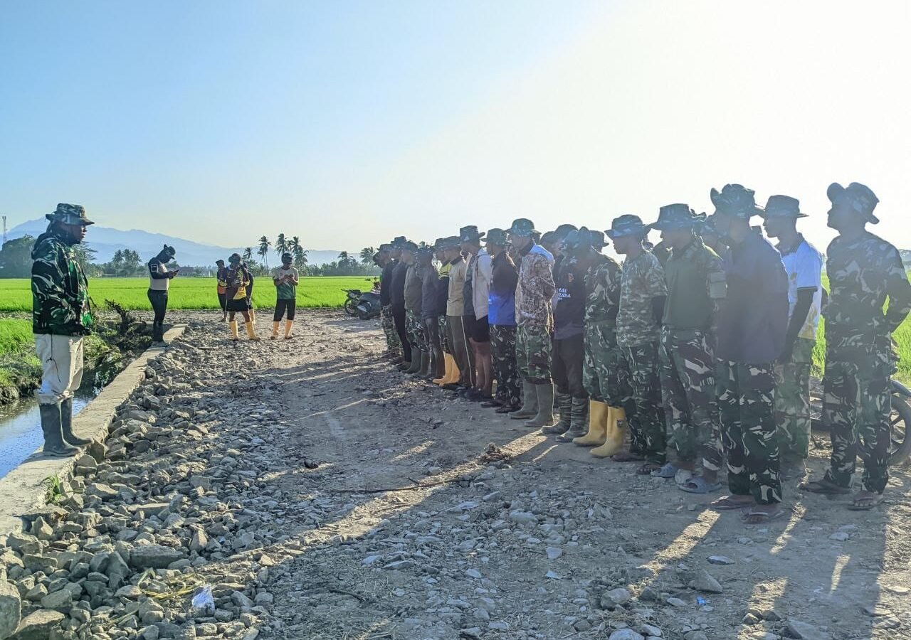 Semangat Satgas TMMD Ke-129 Kodim 1404/Pinrang Terbangun di Tengah Lahan Padi